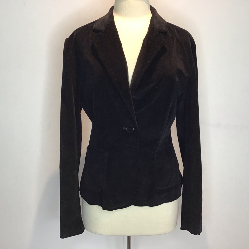 Cambridge Dry Goods black fine wale, one button, notch collar, unlined blazer 12